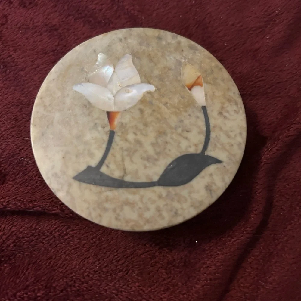 Vintage marble stone coaster. Beautiful floral design. Rare.